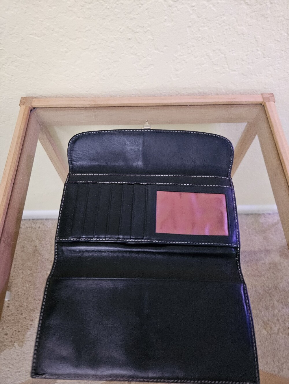 Dooney & Bourke Vintage Tan Signature Canvas Checkbook Wallet with Black Trim - Picture 5 of 16